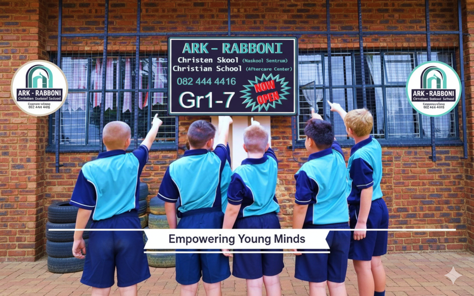 Ark Rabboni Christian School learners outside their school