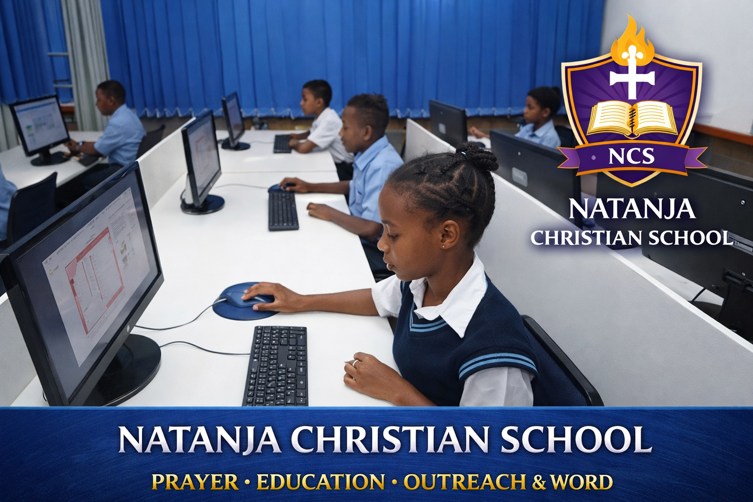 Natanja Christian School learners working in a computer laboratory